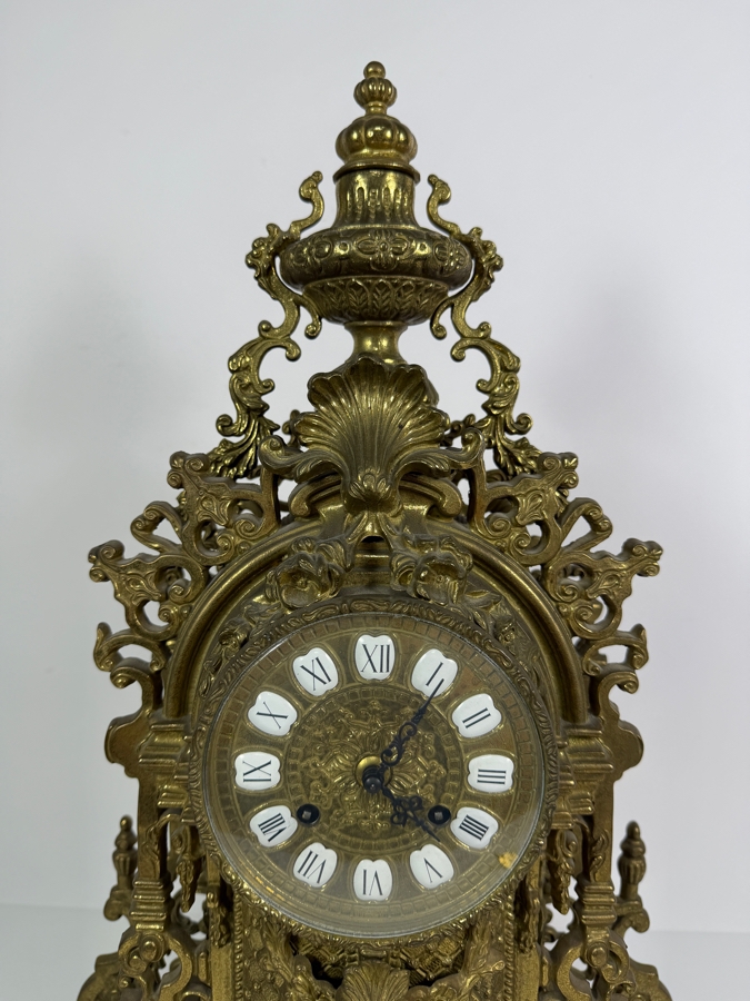 Just Added - 20th Century Ornate Italian Brass Mantel Clock - Not Working 13.5W X 7D X 23.5H [Photo 5]