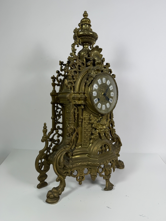 Just Added - 20th Century Ornate Italian Brass Mantel Clock - Not Working 13.5W X 7D X 23.5H [Photo 7]