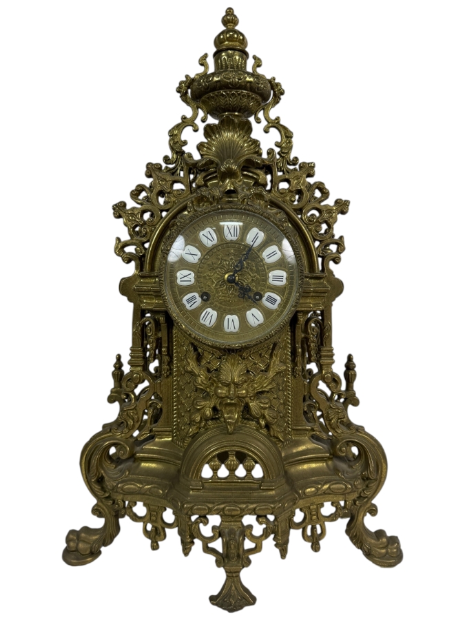 Just Added - 20th Century Ornate Italian Brass Mantel Clock - Not Working 13.5W X 7D X 23.5H