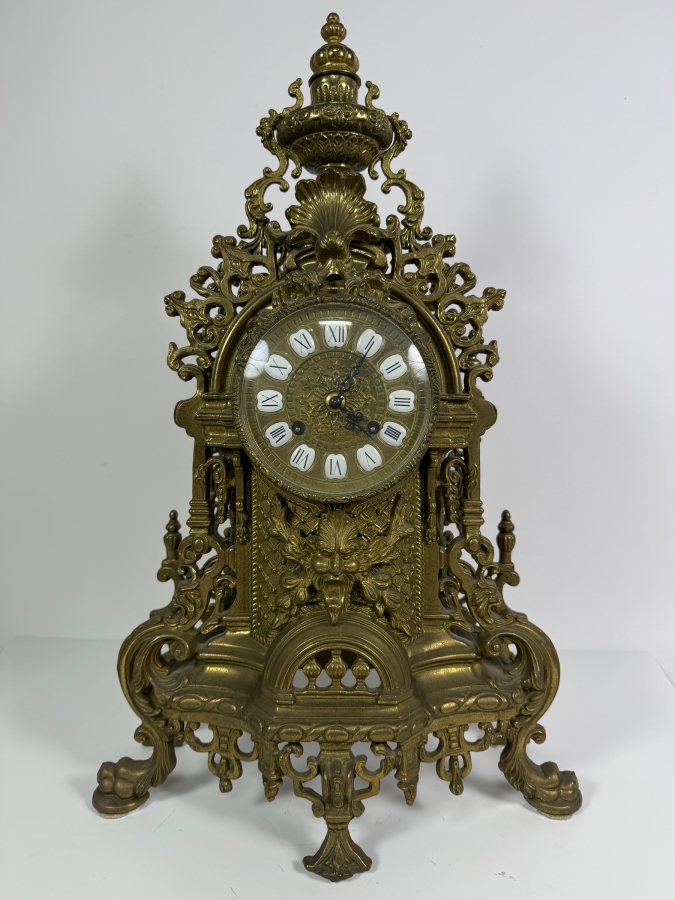 Just Added - 20th Century Ornate Italian Brass Mantel Clock - Not Working 13.5W X 7D X 23.5H [Photo 2]