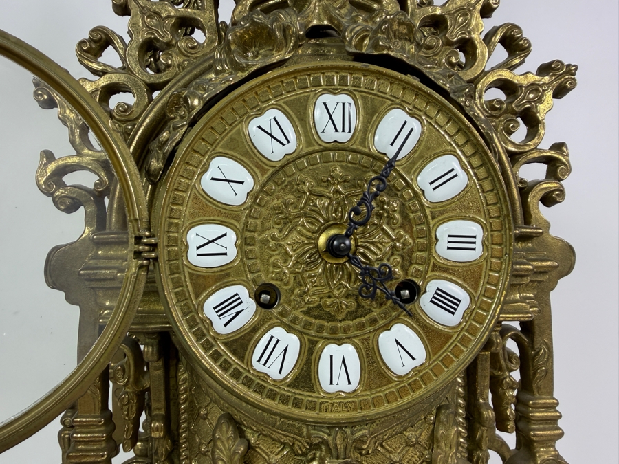 Just Added - 20th Century Ornate Italian Brass Mantel Clock - Not Working 13.5W X 7D X 23.5H [Photo 6]
