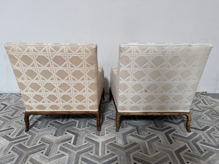 Just Added - Pair Of Vintage Lounge Chairs Featuring Faux-Bamboo Carved Wooden Bases 28W X 30D X 32H [Photo 5]