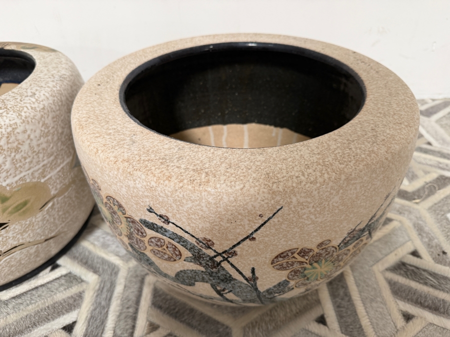 Just Added - Pair Of Vintage Japanese Hand-painted Ceramic Jardiniere Planters 18'W X 12.5'H [Photo 6]