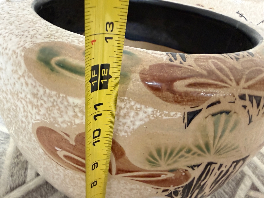 Just Added - Pair Of Vintage Japanese Hand-painted Ceramic Jardiniere Planters 18'W X 12.5'H [Photo 9]