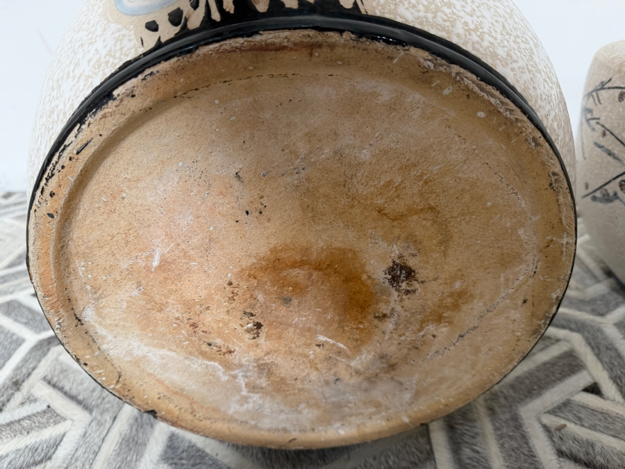 Just Added - Pair Of Vintage Japanese Hand-painted Ceramic Jardiniere Planters 18'W X 12.5'H [Photo 7]
