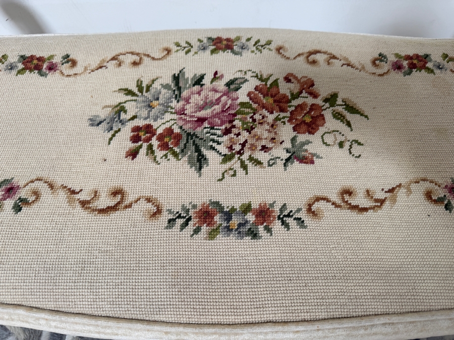 Just Added - Vintage French Louis XV Style Bench with Upholstered Needlepoint Seat 42W X 15D X 22H [Photo 6]