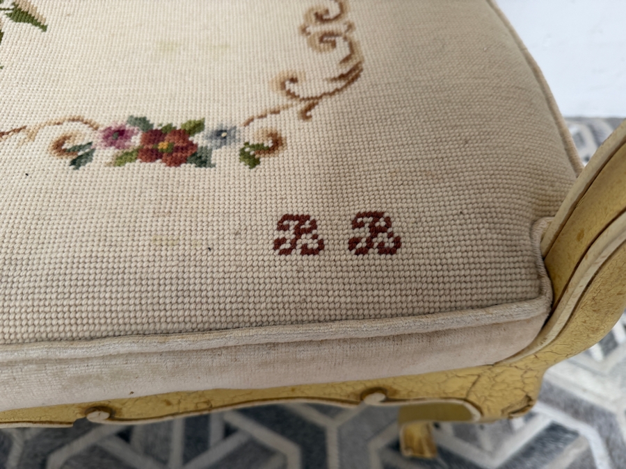 Just Added - Vintage French Louis XV Style Bench with Upholstered Needlepoint Seat 42W X 15D X 22H [Photo 5]
