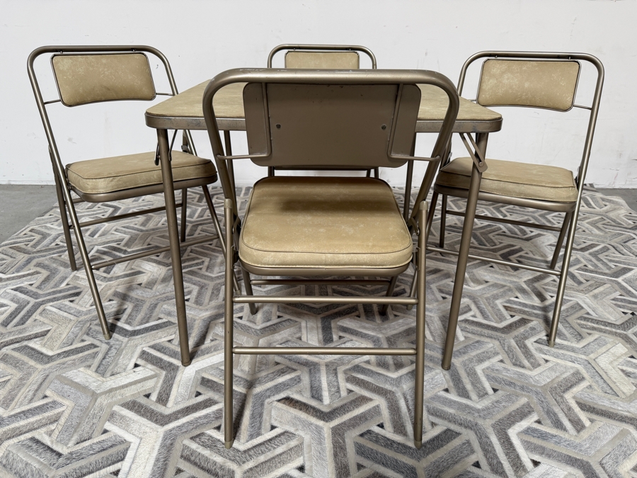 Just Added - Vintage Samsonite 5-piece Folding Card Table 30.5W X 26.5H with Four Folding Chairs [Photo 3]
