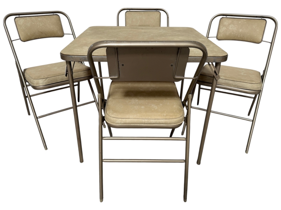 Just Added - Vintage Samsonite 5-piece Folding Card Table 30.5W X 26.5H with Four Folding Chairs
