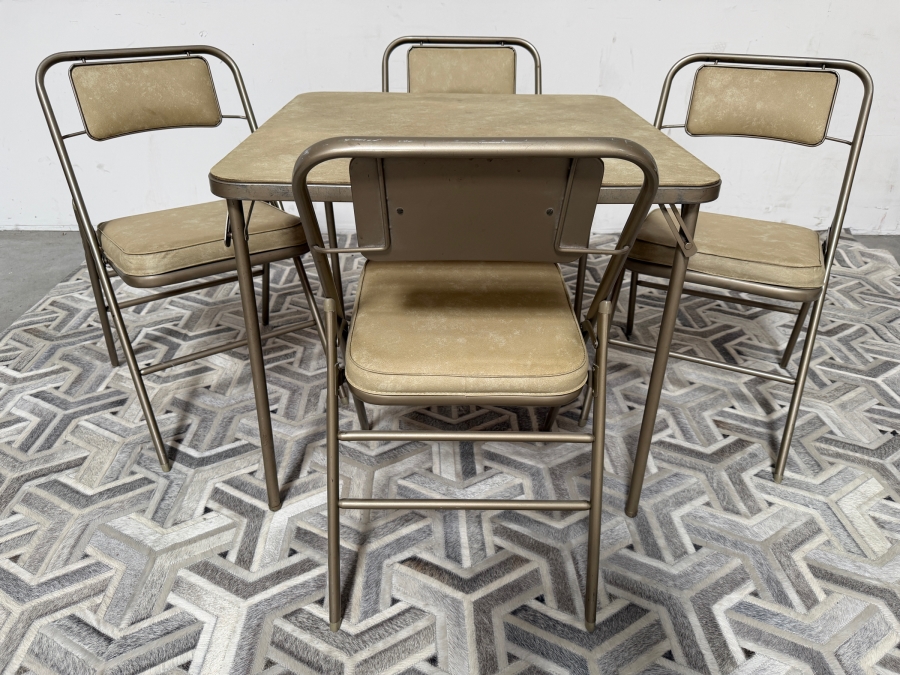 Just Added - Vintage Samsonite 5-piece Folding Card Table 30.5W X 26.5H with Four Folding Chairs [Photo 2]