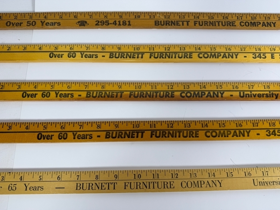 Just Added - (5) Vintage Burnett Furniture Company Advertising Wooden Yardsticks [Photo 2]