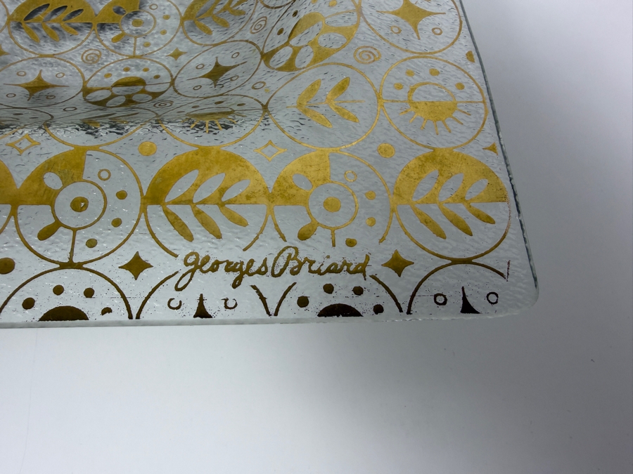 Just Added - Mid-Century Modern Georges Briard (11) 'Forbidden Fruit' Gold-gilt Glass Plates 6' X 6' and Georges Briard (11) 'Forbidden Fruit' Glass Tray 14 X 8.5 [Photo 8]