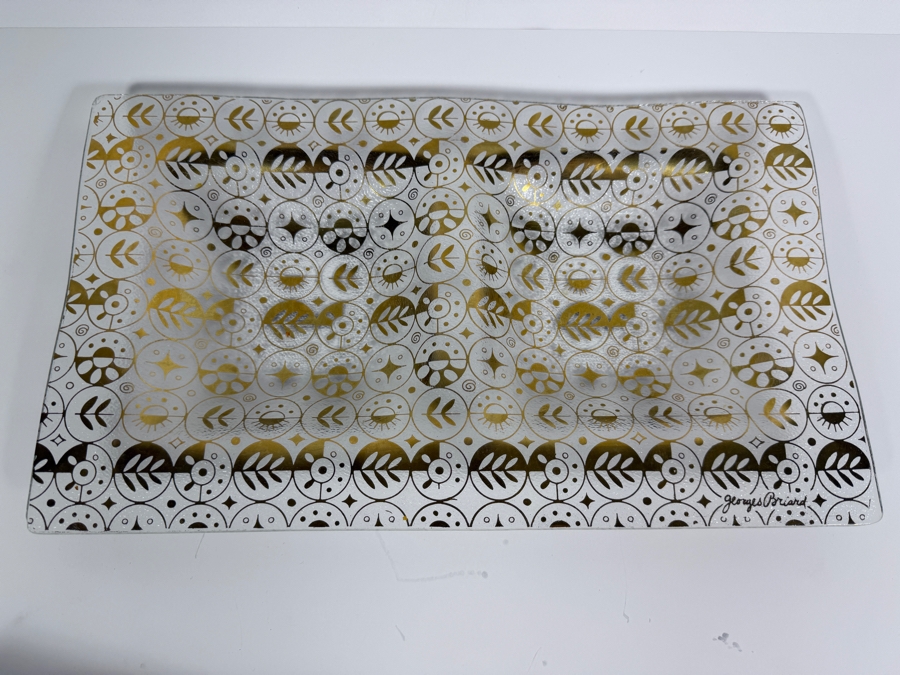 Just Added - Mid-Century Modern Georges Briard (11) 'Forbidden Fruit' Gold-gilt Glass Plates 6' X 6' and Georges Briard (11) 'Forbidden Fruit' Glass Tray 14 X 8.5 [Photo 5]