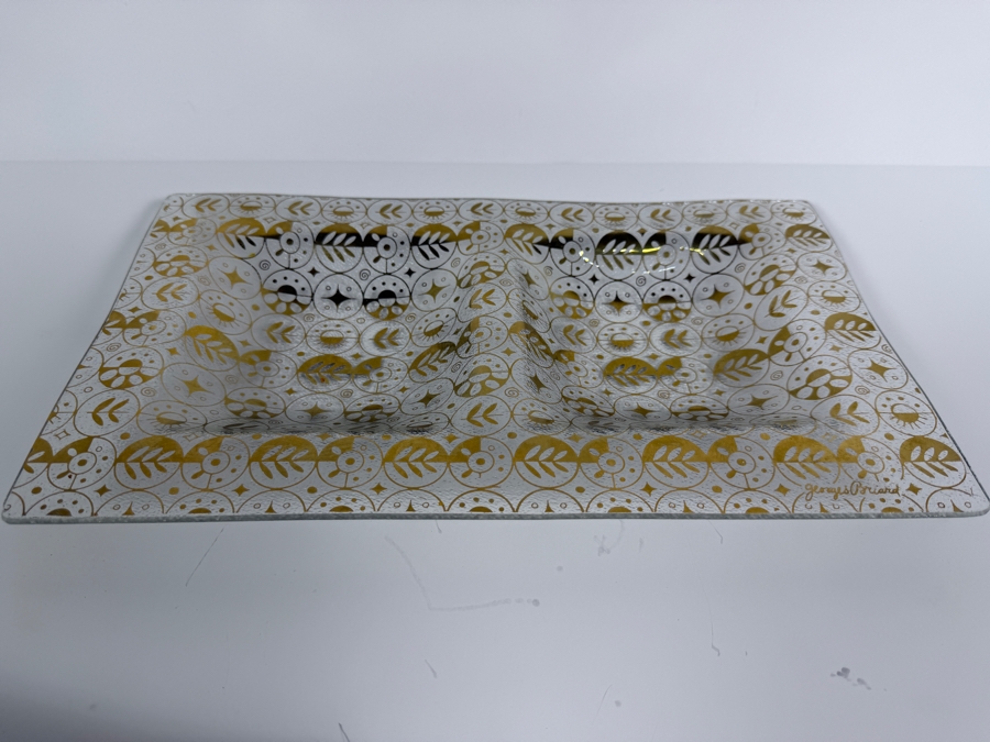 Just Added - Mid-Century Modern Georges Briard (11) 'Forbidden Fruit' Gold-gilt Glass Plates 6' X 6' and Georges Briard (11) 'Forbidden Fruit' Glass Tray 14 X 8.5 [Photo 6]