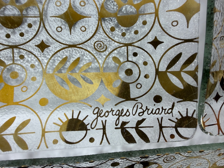 Just Added - Mid-Century Modern Georges Briard (11) 'Forbidden Fruit' Gold-gilt Glass Plates 6' X 6' and Georges Briard (11) 'Forbidden Fruit' Glass Tray 14 X 8.5 [Photo 3]