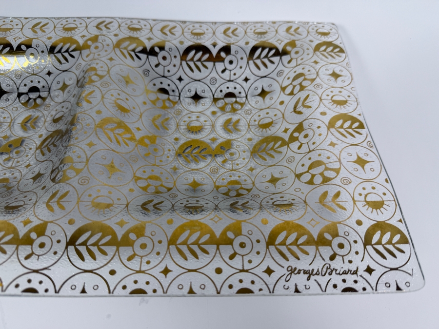 Just Added - Mid-Century Modern Georges Briard (11) 'Forbidden Fruit' Gold-gilt Glass Plates 6' X 6' and Georges Briard (11) 'Forbidden Fruit' Glass Tray 14 X 8.5 [Photo 7]