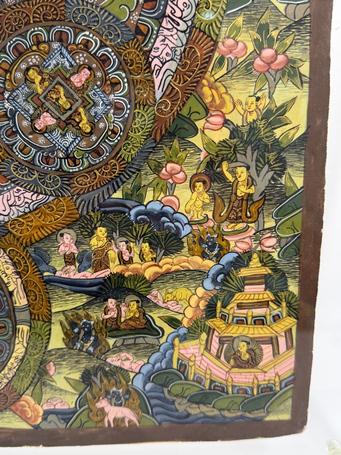 Just Added - Vintage Original Nepal Thangka Buddhist Symbolism Painting 16 X 21.5 in an Acrylic Frame 22 X 28 [Photo 11]