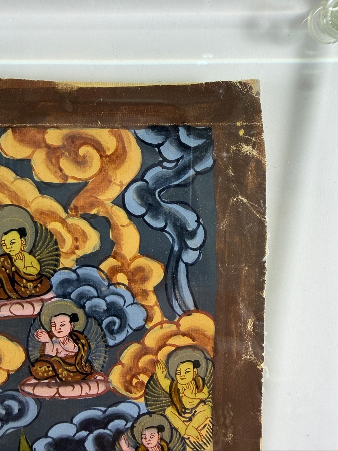 Just Added - Vintage Original Nepal Thangka Buddhist Symbolism Painting 16 X 21.5 in an Acrylic Frame 22 X 28 [Photo 9]
