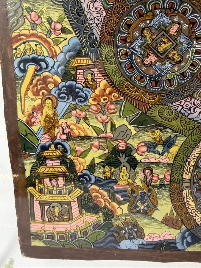 Just Added - Vintage Original Nepal Thangka Buddhist Symbolism Painting 16 X 21.5 in an Acrylic Frame 22 X 28 [Photo 10]