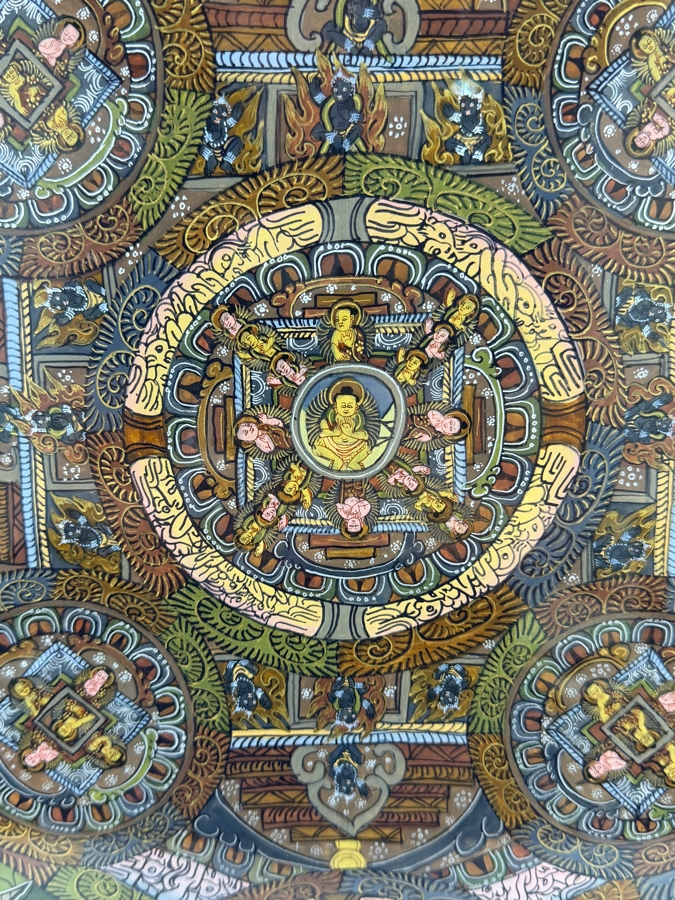 Just Added - Vintage Original Nepal Thangka Buddhist Symbolism Painting 16 X 21.5 in an Acrylic Frame 22 X 28 [Photo 4]