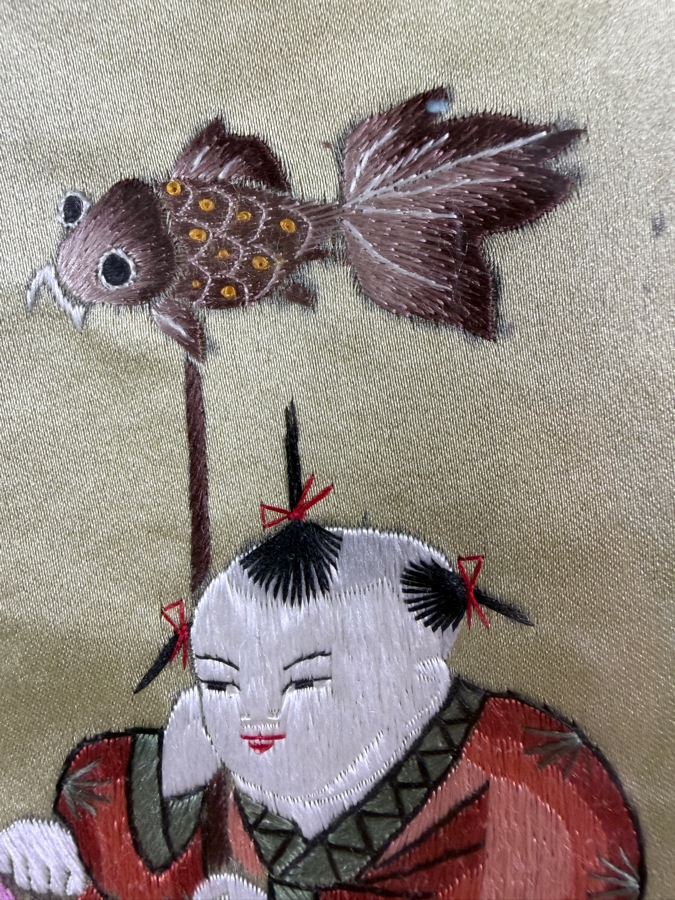 Just Added - Vintage 20th Century Chinese Silk Embroidery Panel Framed 16.5 X 29.5 [Photo 7]