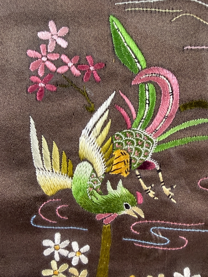 Just Added - Vintage 20th Century Chinese Silk Embroidery Panel Framed 15 X 29.5 [Photo 6]