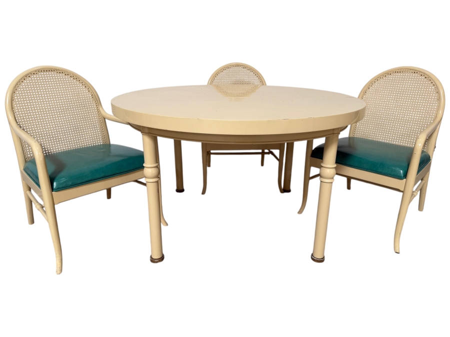 Just Added - Vintage Drexel Wellington Park 48' Dining Table with Single 20' Leaf and (3) Dining Chairs