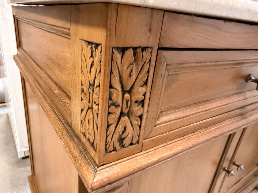 Just Added - Antique Oak French-style Light Oak Sideboard Cabinet with Marble Top 43W X 24D X 31.5H [Photo 7]