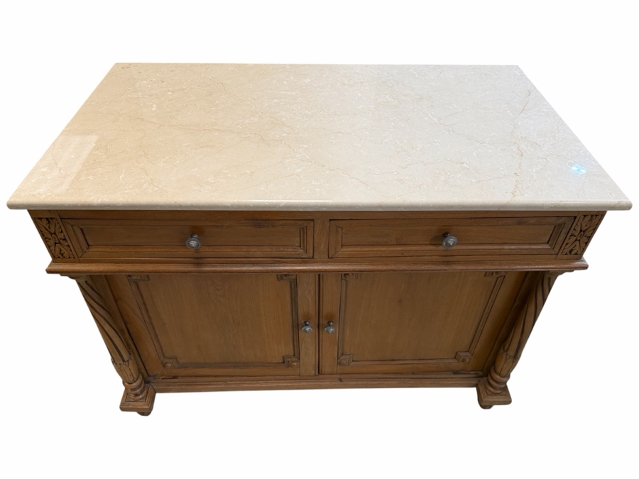 Just Added - Antique Oak French-style Light Oak Sideboard Cabinet with Marble Top 43W X 24D X 31.5H [Photo 3]