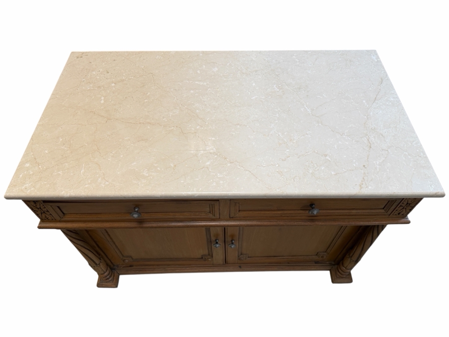 Just Added - Antique Oak French-style Light Oak Sideboard Cabinet with Marble Top 43W X 24D X 31.5H [Photo 6]