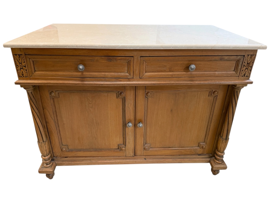 Just Added - Antique Oak French-style Light Oak Sideboard Cabinet with Marble Top 43W X 24D X 31.5H