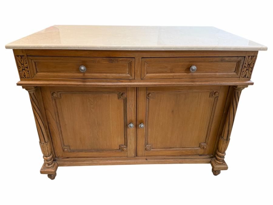 Just Added - Antique Oak French-style Light Oak Sideboard Cabinet with Marble Top 43W X 24D X 31.5H [Photo 2]