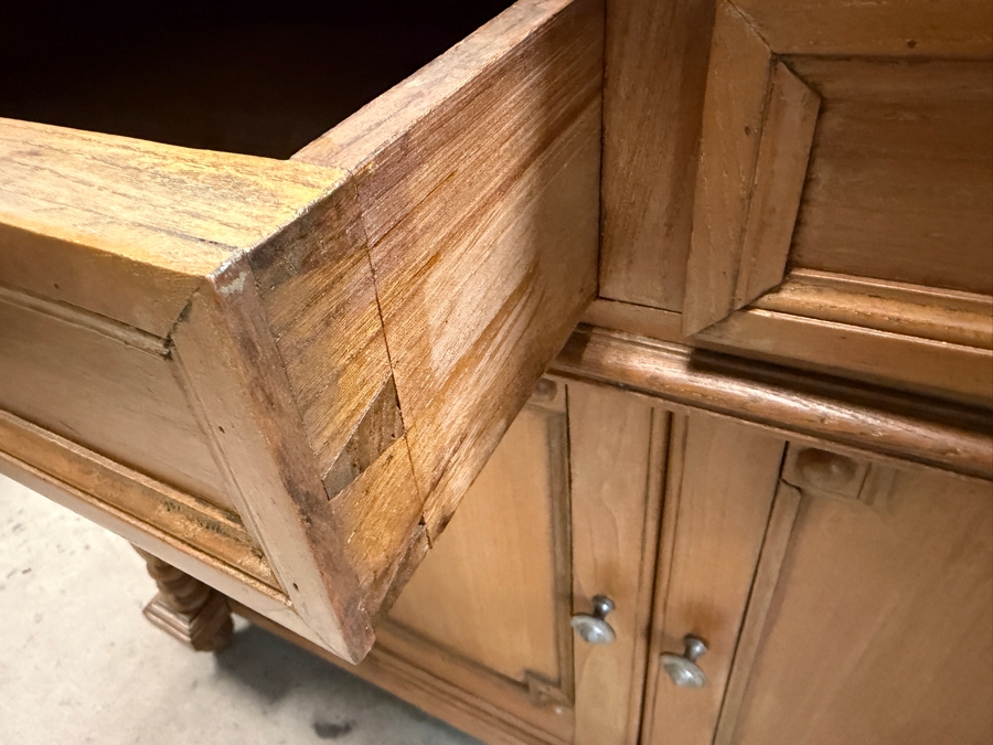 Just Added - Antique Oak French-style Light Oak Sideboard Cabinet with Marble Top 43W X 24D X 31.5H [Photo 8]