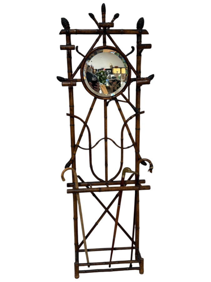 Just Added - Antique 19th Century Victorian Bamboo Hall Stand Tree With (3) Vintage Canes 25W X 79H [Photo 2]