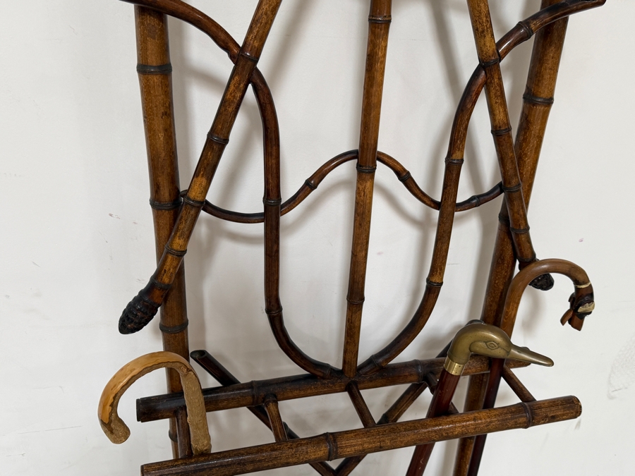Just Added - Antique 19th Century Victorian Bamboo Hall Stand Tree With (3) Vintage Canes 25W X 79H [Photo 6]