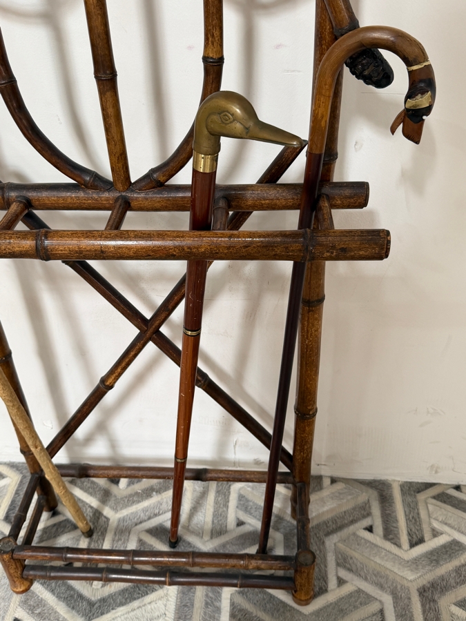 Just Added - Antique 19th Century Victorian Bamboo Hall Stand Tree With (3) Vintage Canes 25W X 79H [Photo 11]