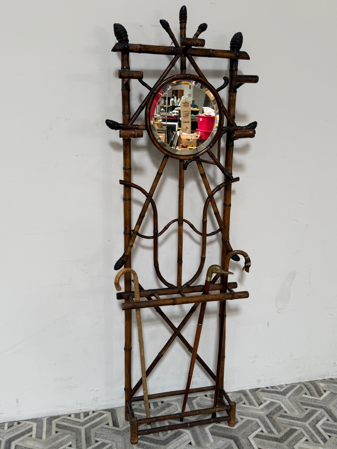 Just Added - Antique 19th Century Victorian Bamboo Hall Stand Tree With (3) Vintage Canes 25W X 79H [Photo 4]