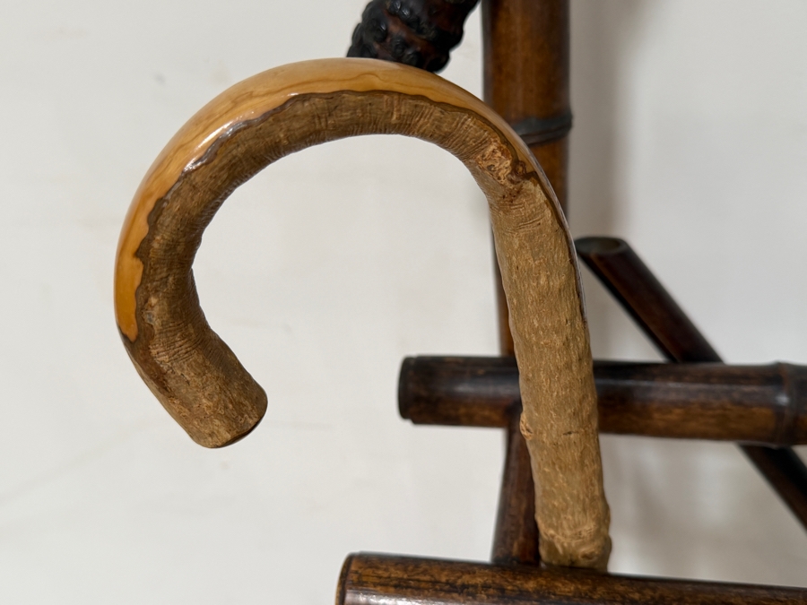Just Added - Antique 19th Century Victorian Bamboo Hall Stand Tree With (3) Vintage Canes 25W X 79H [Photo 9]