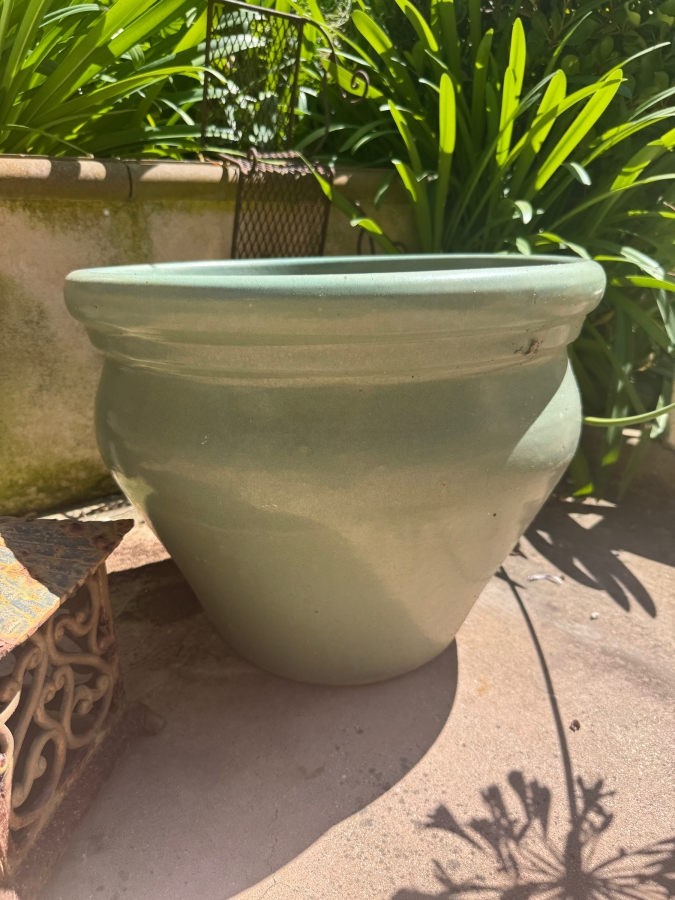 Just Added - Large Sage Green Glazed Ceramic Round Garden Planter
