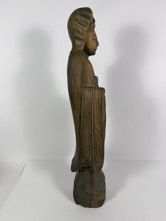 Just Added - Vintage Hand-carved Wooden Statue of Guanyin the Buddhist Bodhisattva of Compassion 26.5H [Photo 5]