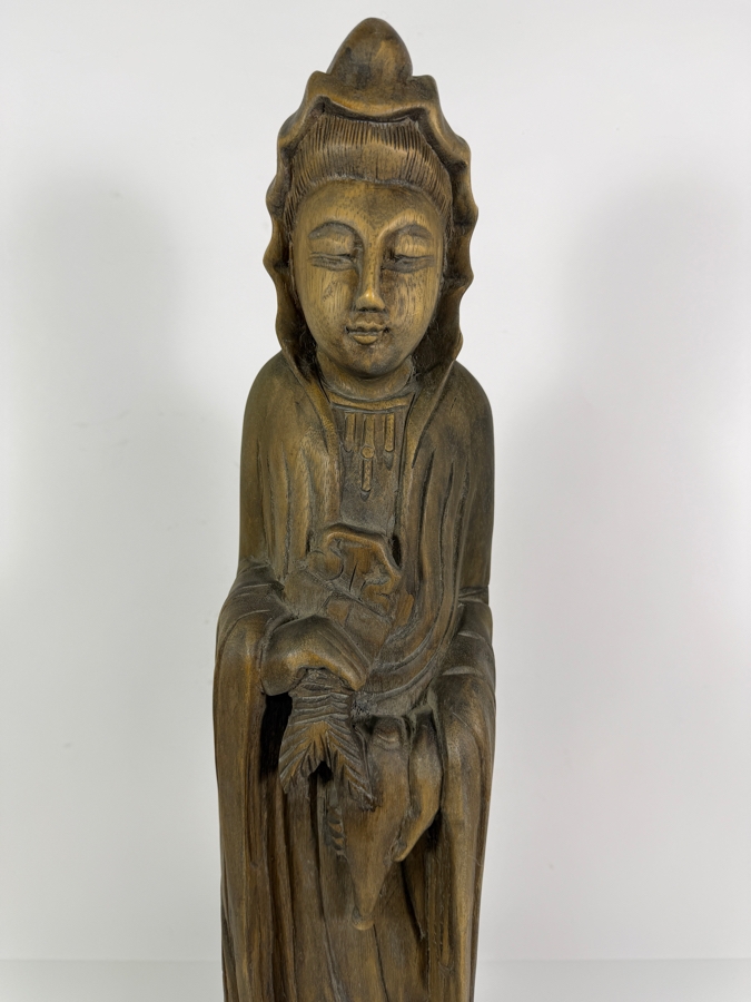 Just Added - Vintage Hand-carved Wooden Statue of Guanyin the Buddhist Bodhisattva of Compassion 26.5H [Photo 3]