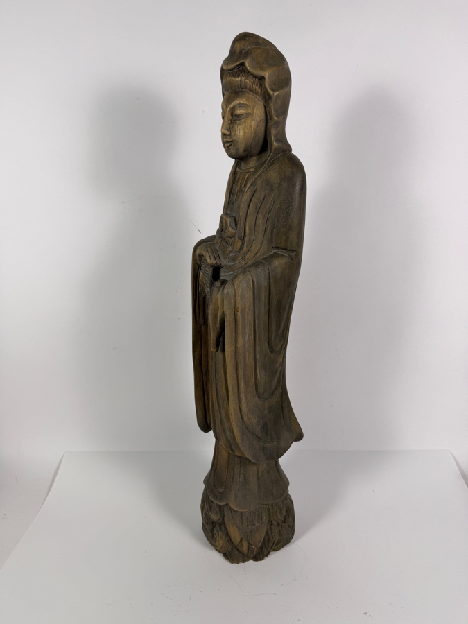Just Added - Vintage Hand-carved Wooden Statue of Guanyin the Buddhist Bodhisattva of Compassion 26.5H [Photo 7]
