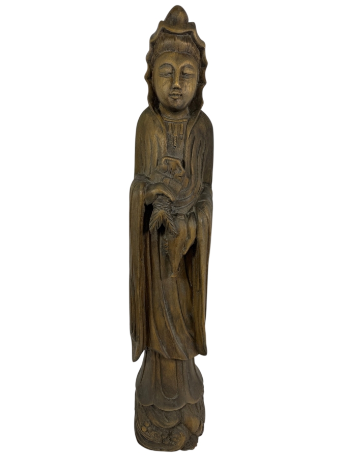 Just Added - Vintage Hand-carved Wooden Statue of Guanyin the Buddhist Bodhisattva of Compassion 26.5H