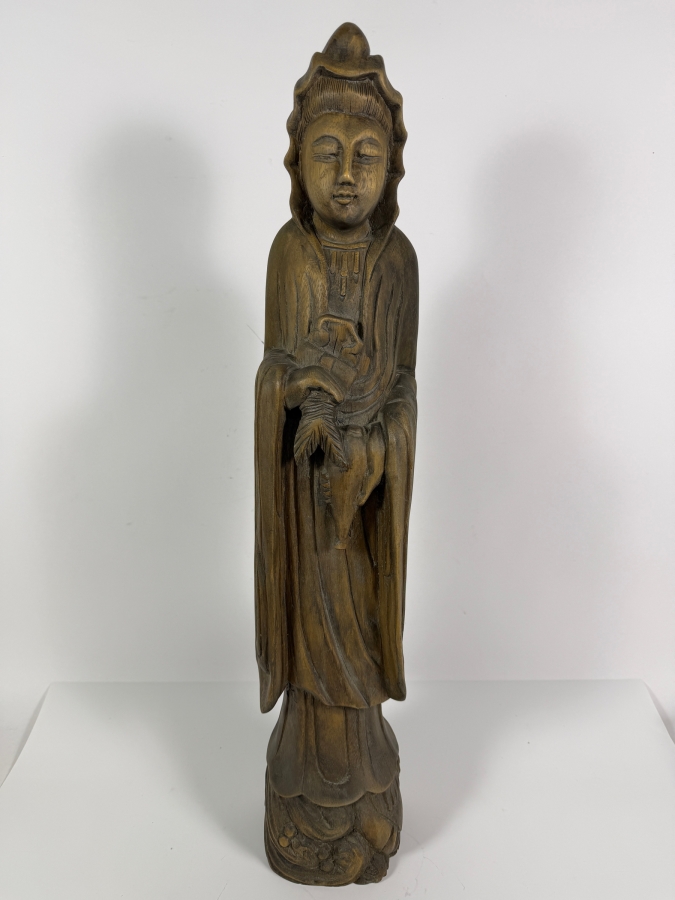 Just Added - Vintage Hand-carved Wooden Statue of Guanyin the Buddhist Bodhisattva of Compassion 26.5H [Photo 2]