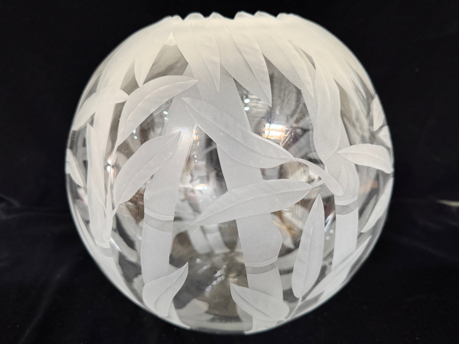 Just Added - Stunning Cynthia Myers Etched Art Glass Bowl with Bamboo Motif Signed 1998 11W X 11H