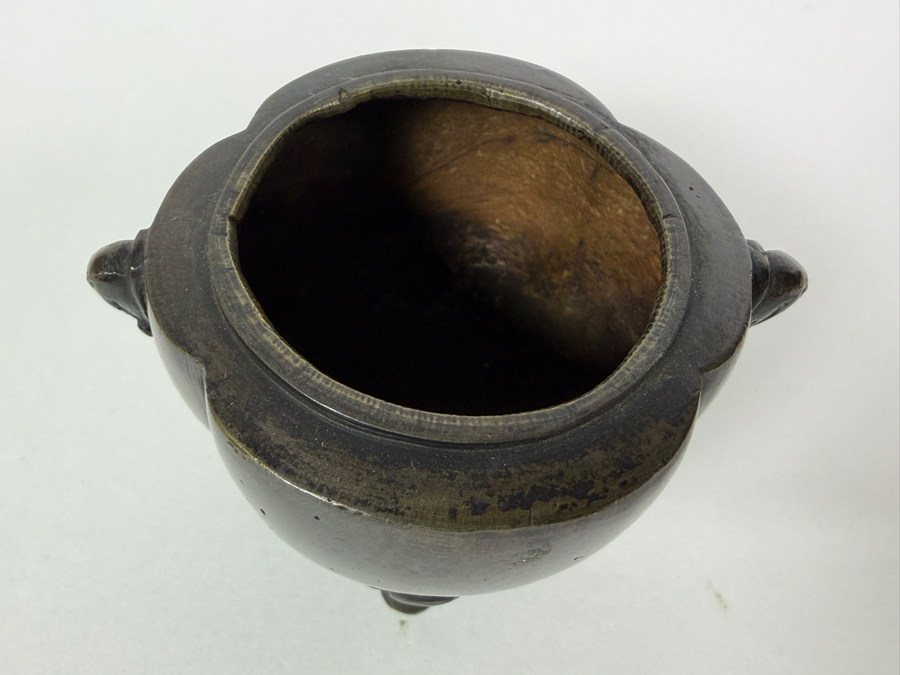 Just Added - Antique Japanese Four Footed Censer Incense Burner 3'H and Antique Signed Japanese Vase with Two Stylized Handles 4.25'H [Photo 9]