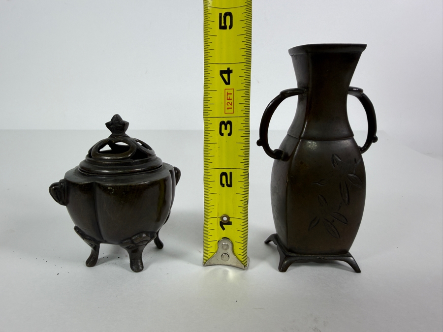 Just Added - Antique Japanese Four Footed Censer Incense Burner 3'H and Antique Signed Japanese Vase with Two Stylized Handles 4.25'H [Photo 11]