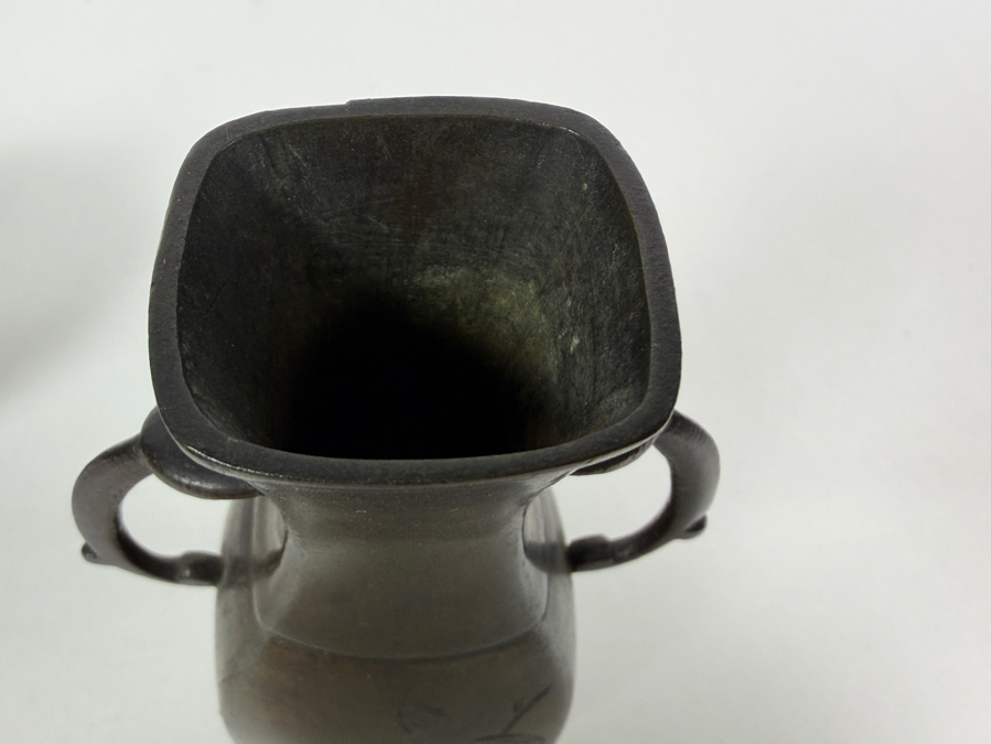 Just Added - Antique Japanese Four Footed Censer Incense Burner 3'H and Antique Signed Japanese Vase with Two Stylized Handles 4.25'H [Photo 6]