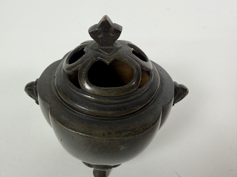 Just Added - Antique Japanese Four Footed Censer Incense Burner 3'H and Antique Signed Japanese Vase with Two Stylized Handles 4.25'H [Photo 8]