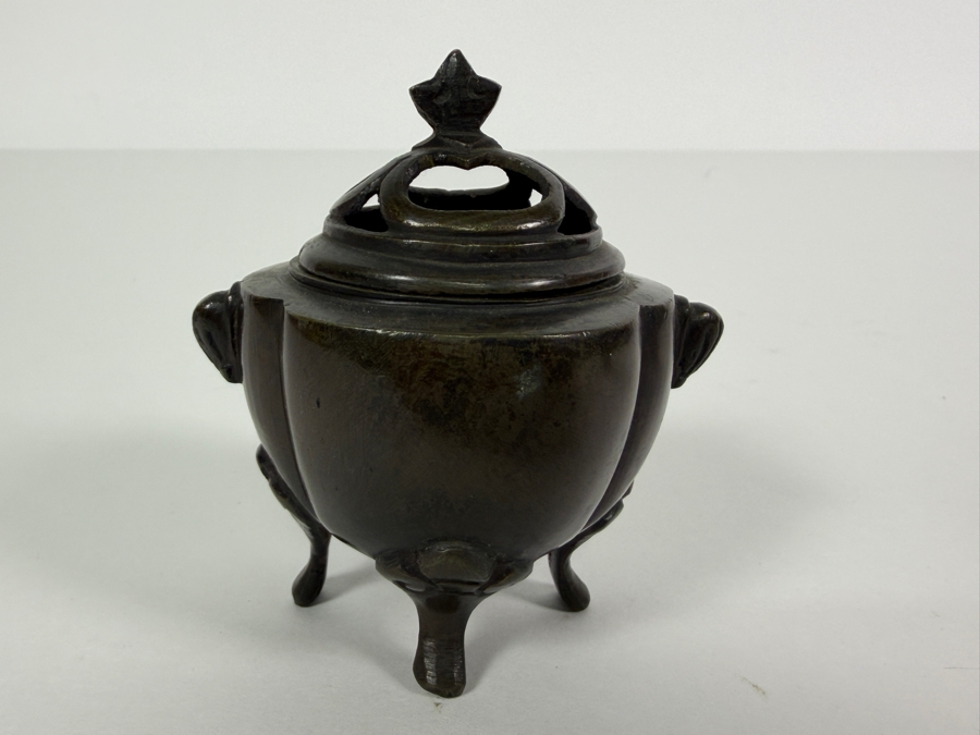 Just Added - Antique Japanese Four Footed Censer Incense Burner 3'H and Antique Signed Japanese Vase with Two Stylized Handles 4.25'H [Photo 7]